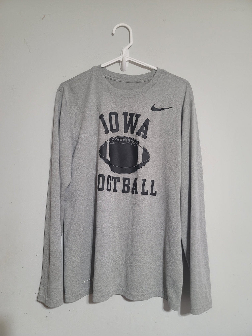 Nike Gray 'Iowa Football' Long Sleeve Tee Large Dri Fit
